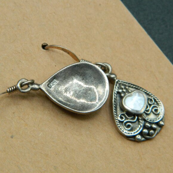 Bali Style Teardrop 925SS Earrings with Inlaid Mother of Pearl - Picture 2 of 2